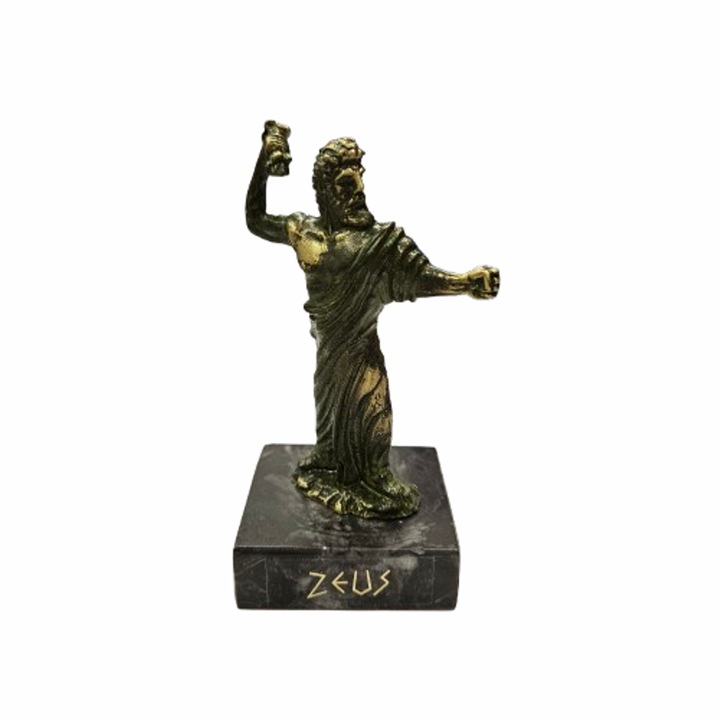 Statueta Zeus, Metal, Baza Marmura, Oxidare Verde, 9 cm