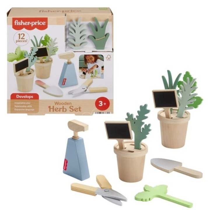 Kerti játékkészlet, Fisher Price, 12 darabos, növények és szerszámok, többszínű