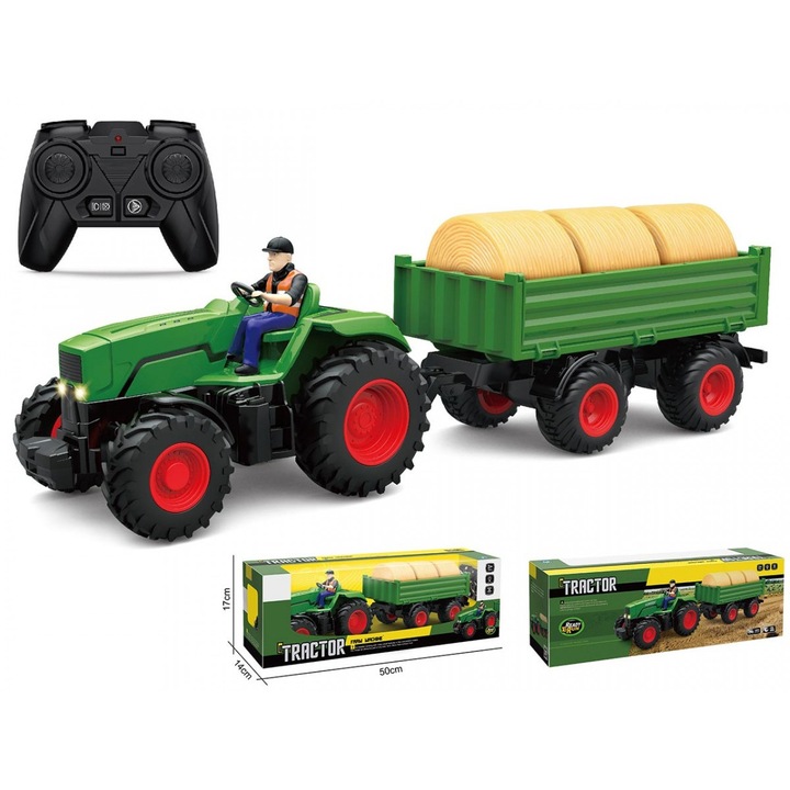 MADEJ távirányítású traktor utánfutóval, fényeffektekkel, műanyag