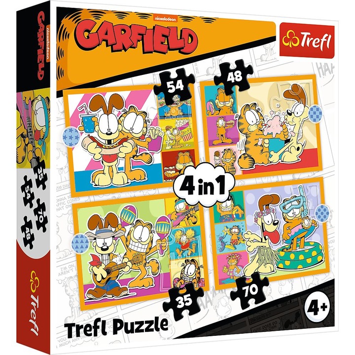 Пъзел Trefl 4 в 1 - Garfield, Garfield обича лазаня, 35/48/54/70 части