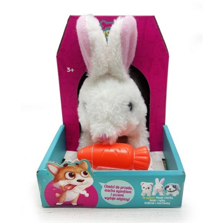 Jucarie iepure interactiv, Artyk, plastic, cu morcov, miscare si sunete, multicolor