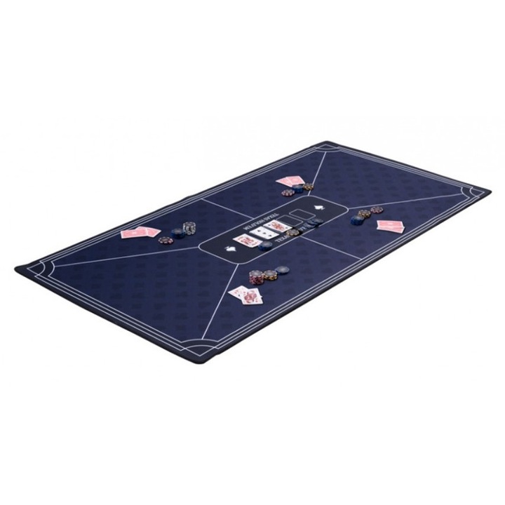 Biciklis pókerkészlet, matt kék, 118x59cm, csúszásmentes, kártya motívumokkal