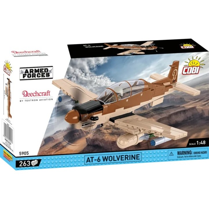 Set de constructie AT-6 Wolverine, 263 piese, Beechcraft, model 1:48, detalii precise, fabricat in UE