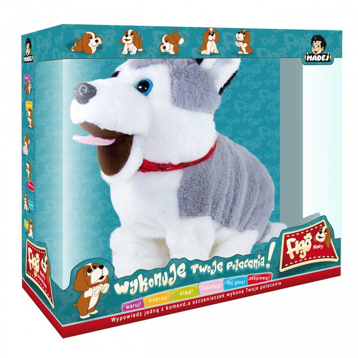 Figo interaktív játék, husky kutya, 6 vezérlővel, 4 db AA elemmel működik