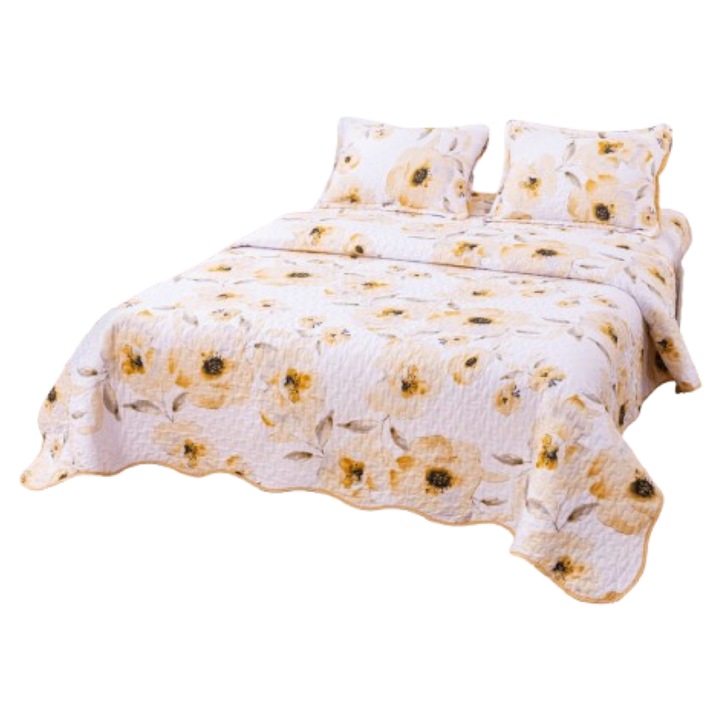 Cuvertura de pat, Microfibra, 3 piese, 2 persoane, 220x240cm, Floral, Multicolor