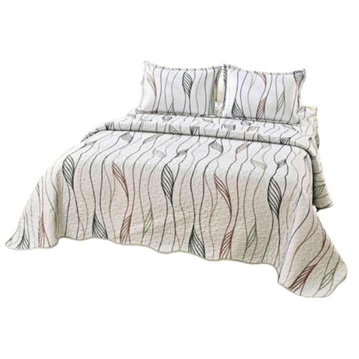Cuvertura de pat, Microfibra, 3 piese, 2 persoane, 220x240cm, Imprimeu Abstract Valuri, Multicolor