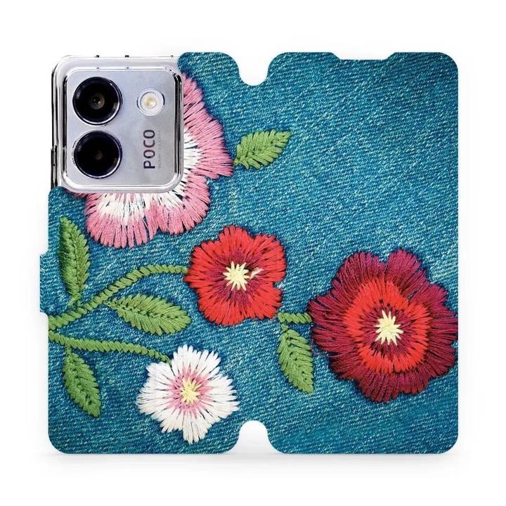 Husa flip Mobiwear pentru Xiaomi POCO M7 Pro 5G, design floral, rezistenta la socuri si zgarieturi, multicolor