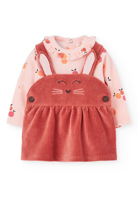 boboli, Set de salopeta si body in forma de iepure - 2 Piese, Caramiziu/Roz pal, 56 CM