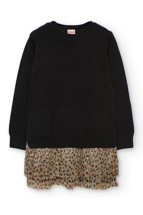 boboli, Rochie combi cu garnituri cu model, Negru/Kaki