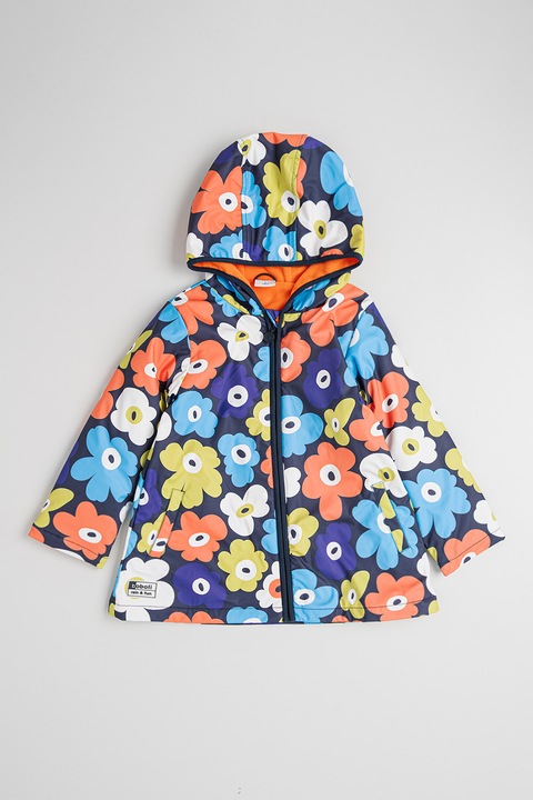 boboli, Pelerina de ploaie cu design floral si fermoar, Rosu/Verde/Violet, 104 CM