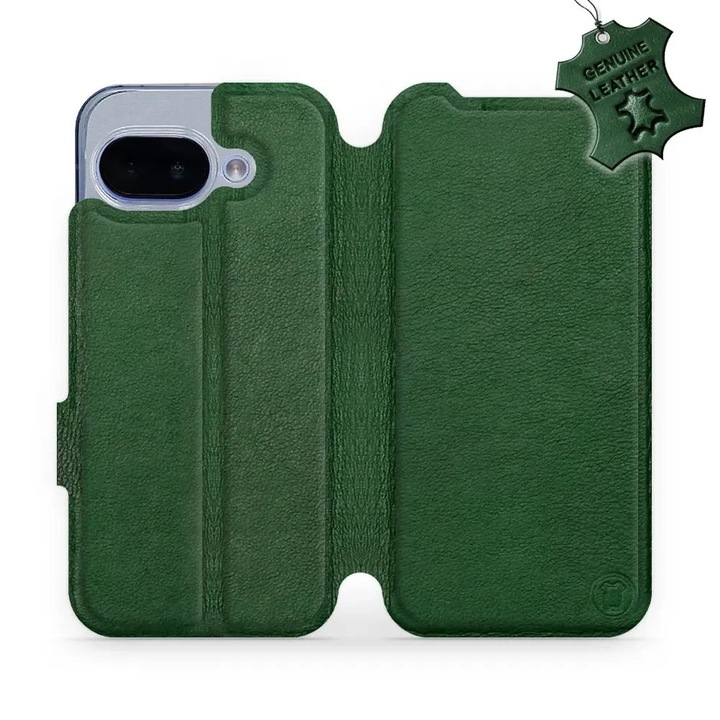 Husa flip din piele naturala Mobiwear pentru Google Pixel 9A, verde, cu suport si inchidere magnetica