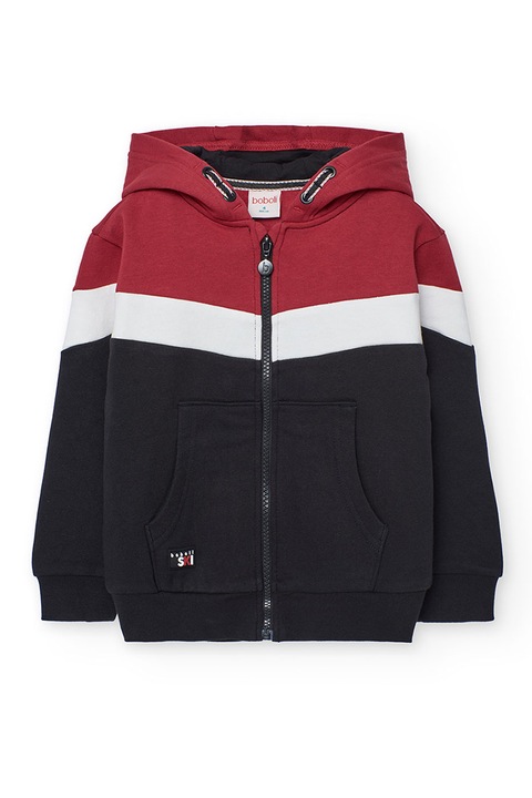 boboli, Hanorac cu buzunare si model colorblock, Rosu/Alb/Negru