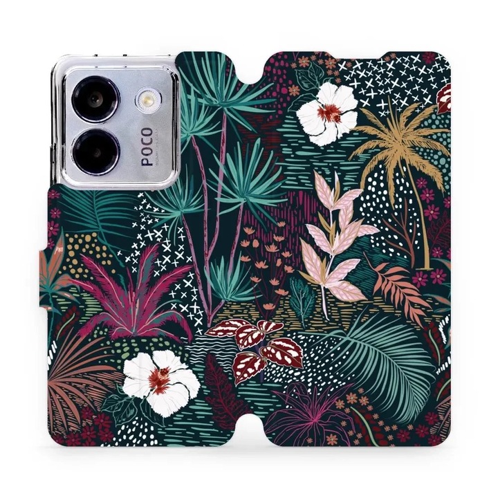 Husa flip Mobiwear pentru Xiaomi POCO M7 Pro 5G, design floral, rezistenta la socuri si zgarieturi, multicolor