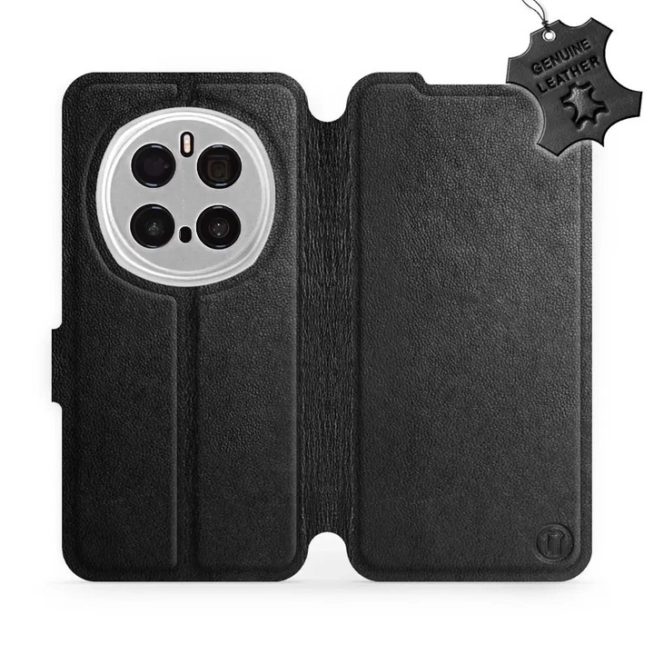 Калъф Mobiwear от естествена кожа за Honor Magic7 Pro 5G, черен, със стойка и магнитно закопчаване