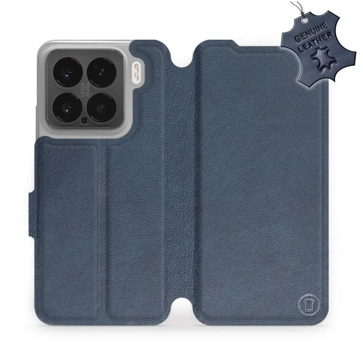 Mobiwear valódi bőr flip tok Xiaomi 15-höz, kék, állvánnyal és mágneses zárral