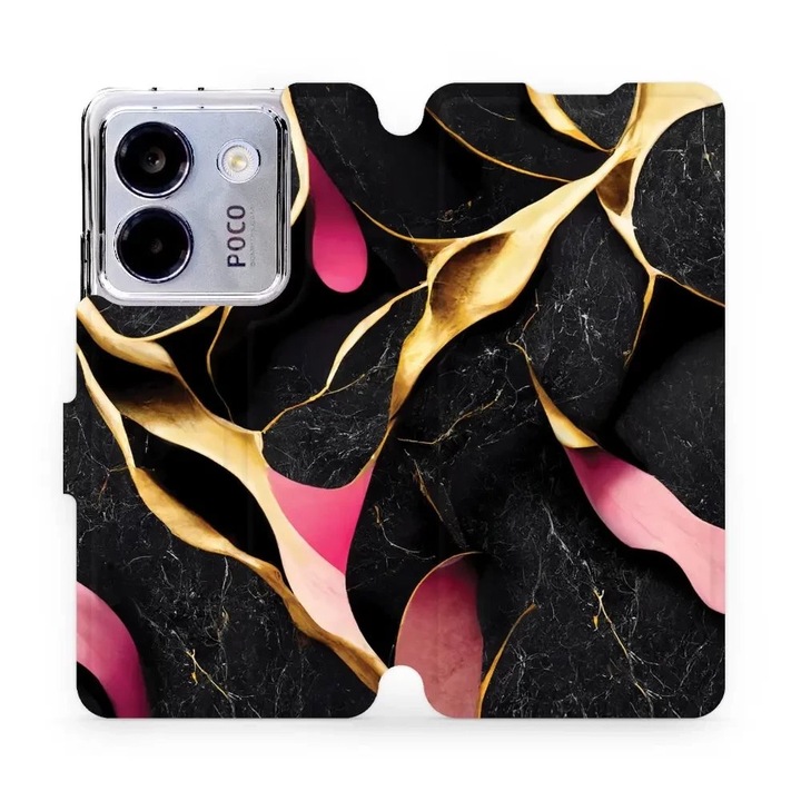 Husa flip Mobiwear pentru Xiaomi POCO M7 Pro 5G, design marmorat, rezistent la socuri si zgarieturi, multicolor