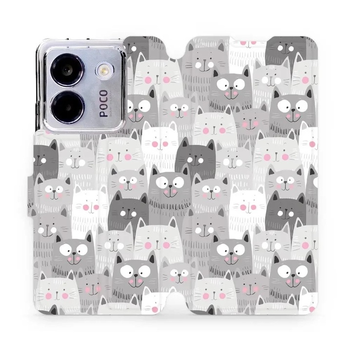 Husa flip Mobiwear pentru Xiaomi POCO M7 Pro 5G, design pisici, rezistenta la socuri si zgarieturi, multicolor