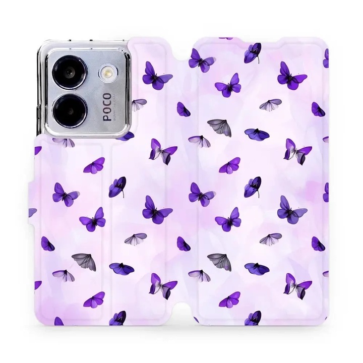 Husa flip Mobiwear pentru Xiaomi POCO M7 Pro 5G, design flori, rezistenta la socuri si zgarieturi, multicolor