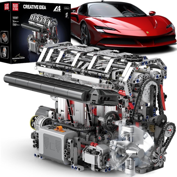 L4 motor építőkészlet, Excitat, 1787 darabos, villanymotorral, 6xAAA elemmel, Technic, STEM oktatási modell, 14 éves kortól, Többszínű