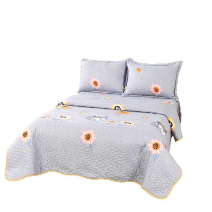 Cuvertura de pat, Microfibra, 3 piese, 2 persoane, 220x240cm, Imprimeu Pisicute Multicolor