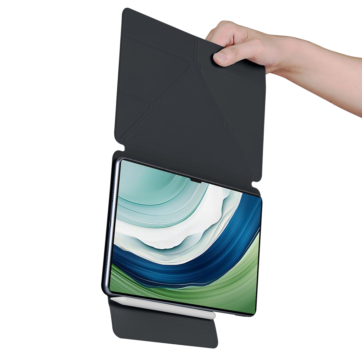 Husa tableta pentru Huawei MatePad Pro 12.2 2024, piele, fixare cu catarama, design magnetic, deformare, negru