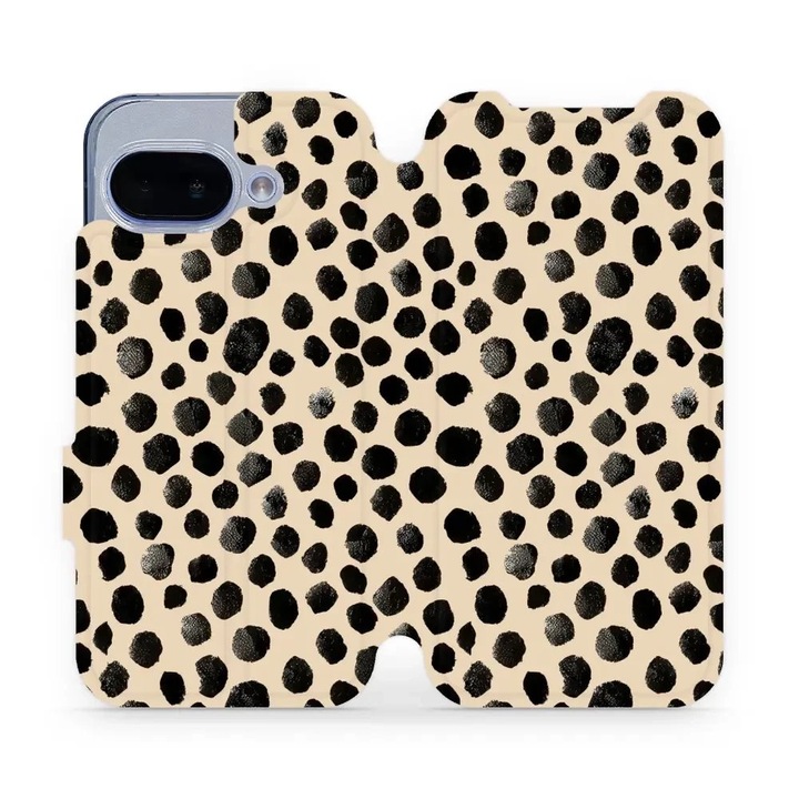 Husa flip Mobiwear pentru Google Pixel 9A, design elegant, rezistent la socuri si zgarieturi, bej, 10x15x22cm