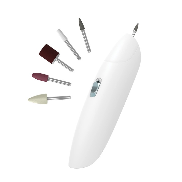 Homedics 5-в-1 електрически комплект за маникюр/педикюр - с 5 сменяеми и професионални шлифовъчни глави за грижа за ноктите: глава за полиране от филц, глава за оформяне, глава за запълване, глава за полиране и глава за кожички