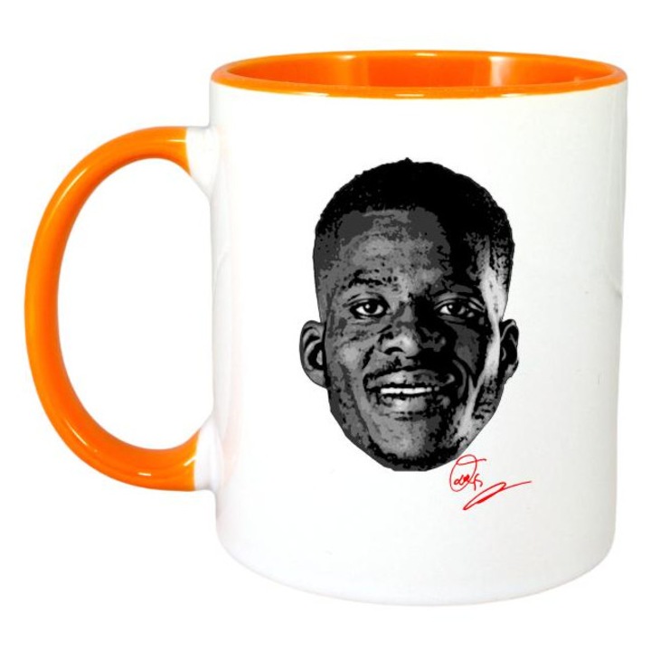 Cana cu fotbalistul Dango Ouattara-AFC Bournemouth, Cri-Flo, Ceramica, 330ml. Maner si interior Portocaliu