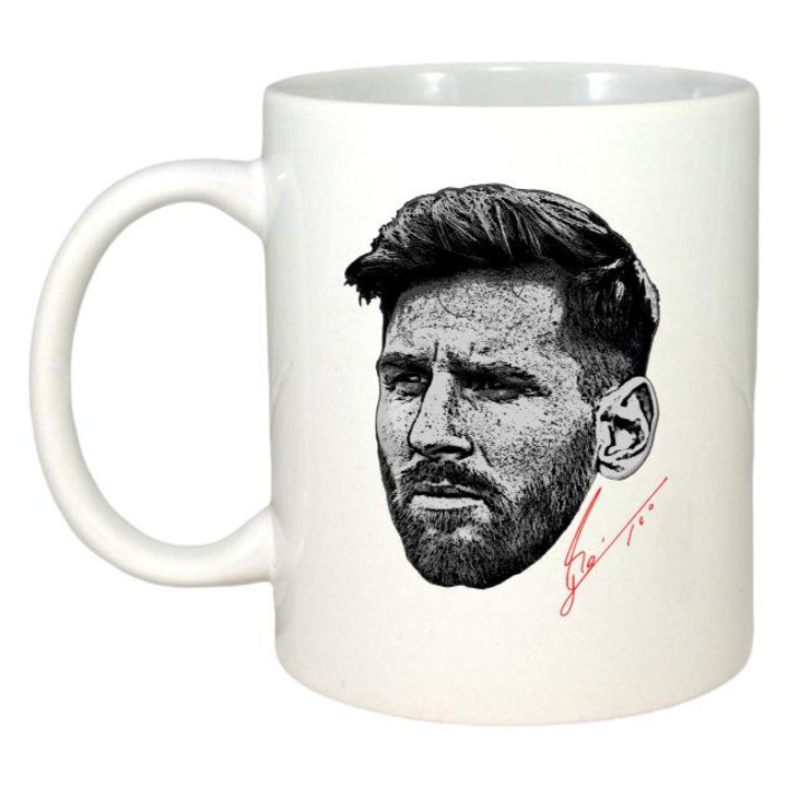 Cana cu fotbalistul Lionel Messi-Inter Miami CF, Cri-Flo, Ceramica, 330ml. Maner si interior Alb