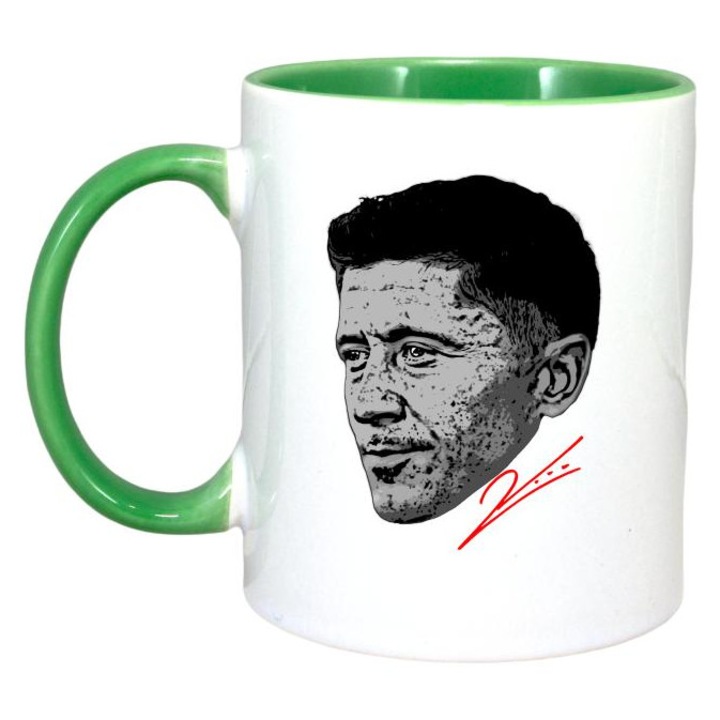 Cana cu fotbalistul luwa, Cri-Flo, Ceramica, 330ml. Maner si interior Verde