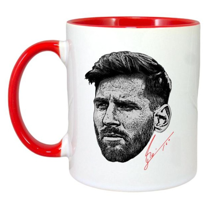 Cana cu fotbalistul Lionel Messi-Inter Miami CF, Cri-Flo, Ceramica, 330ml. Maner si interior Rosu