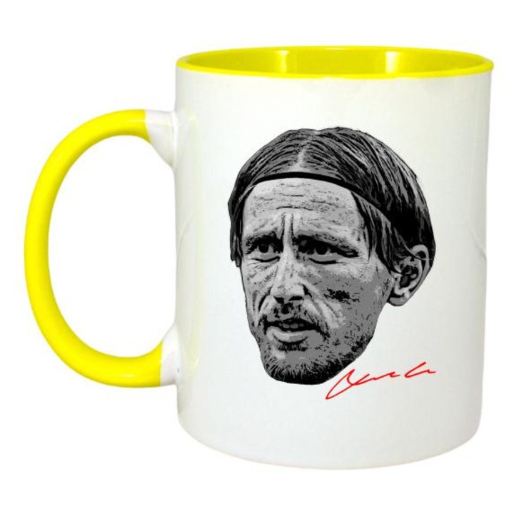 Cana cu fotbalistul Luka Modric Real Madrid, Cri-Flo, Ceramica, 330ml. Maner si interior Galben