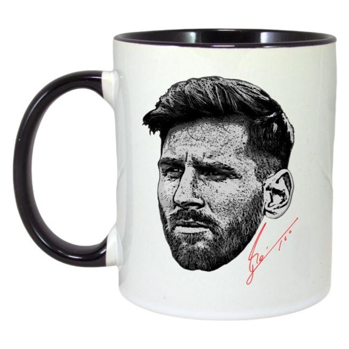 Cana cu fotbalistul Lionel Messi-Inter Miami CF, Cri-Flo, Ceramica, 330ml. Maner si interior Negru
