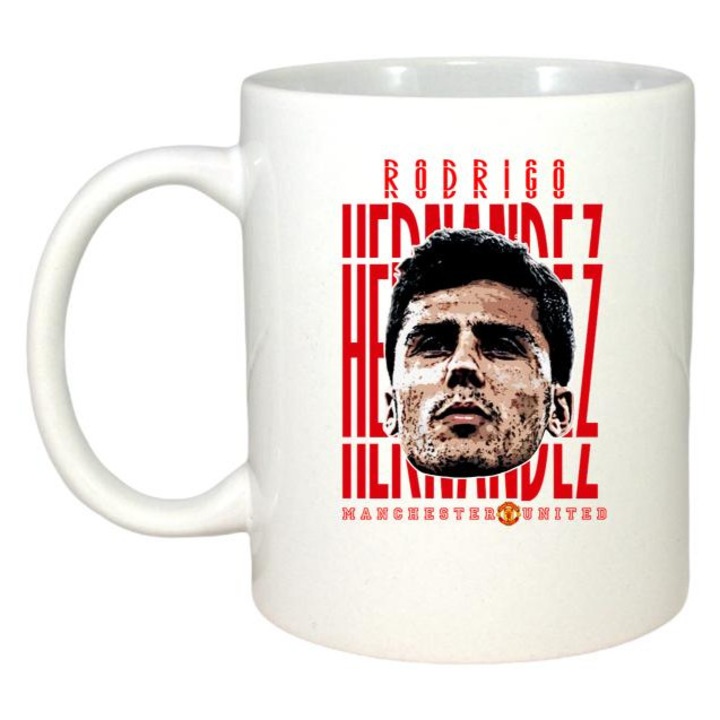 Cana cu fotbalistul Rodrigo Hernindez Cascante-Manchester City, Cri-Flo, Ceramica, 330ml. Maner si interior Alb