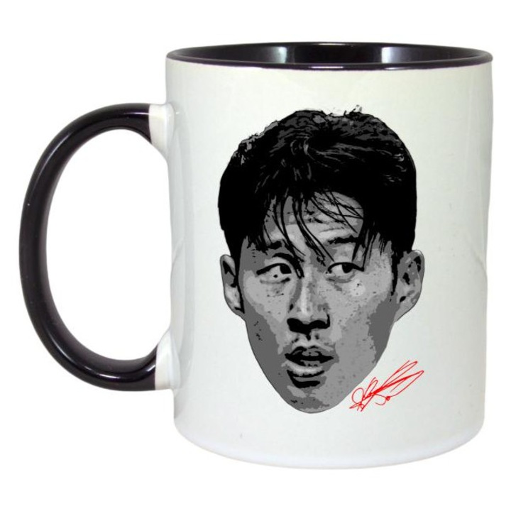 Cana cu fotbalistul Son Heung-min-Tottenham Hotspur, Cri-Flo, Ceramica, 330ml. Maner si interior Negru