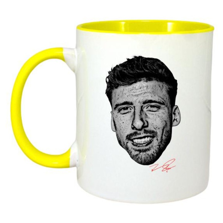 Cana cu fotbalistul Ruben Dias Manchester City, Cri-Flo, Ceramica, 330ml. Maner si interior Galben