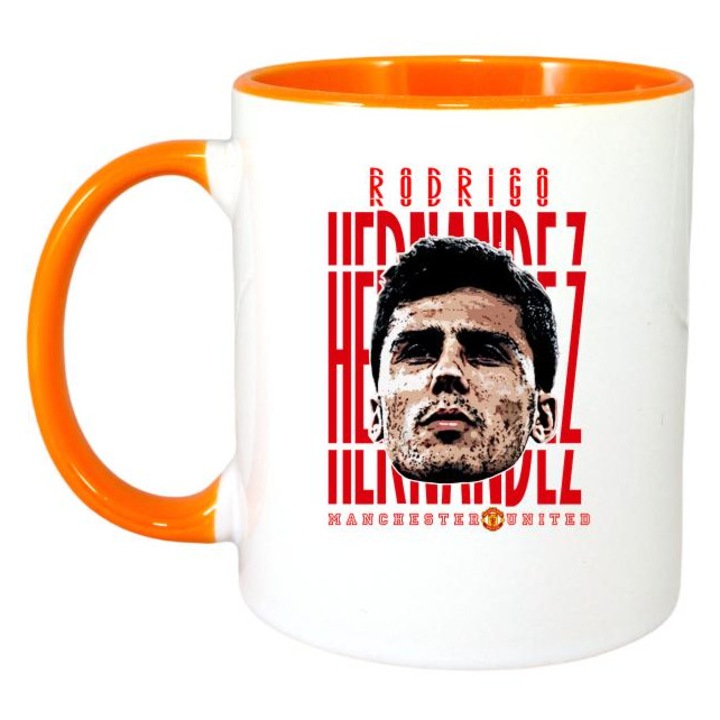 Cana cu fotbalistul Rodrigo Hernindez Cascante-Manchester City, Cri-Flo, Ceramica, 330ml. Maner si interior Portocaliu