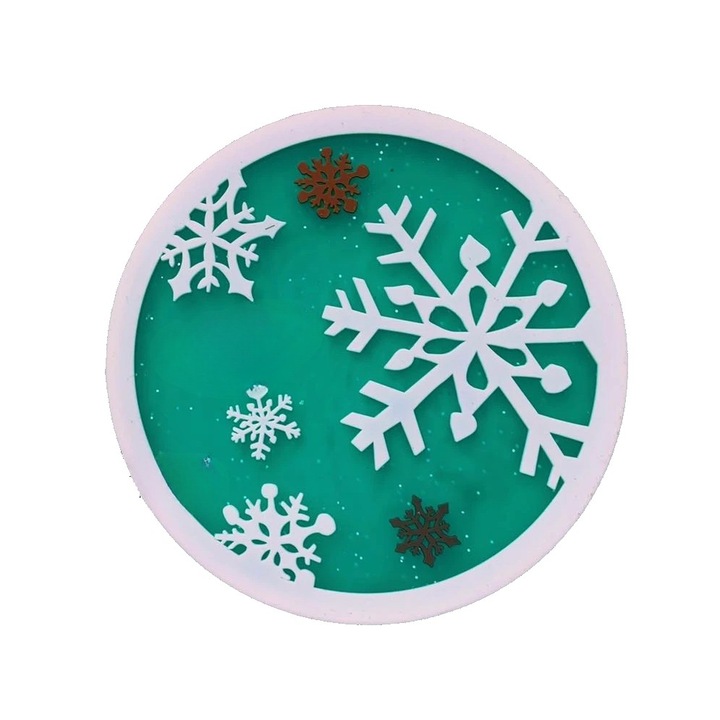 Поставка за чаши, Flippy, Модел на снежинка, PVC, 10 см, Термоустойчива, Зелена