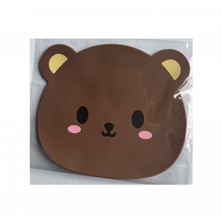 Поставка за чаши, Flippy, с мотив на мече, PVC, 15.5 x 15.5 см, термоустойчива, кафява