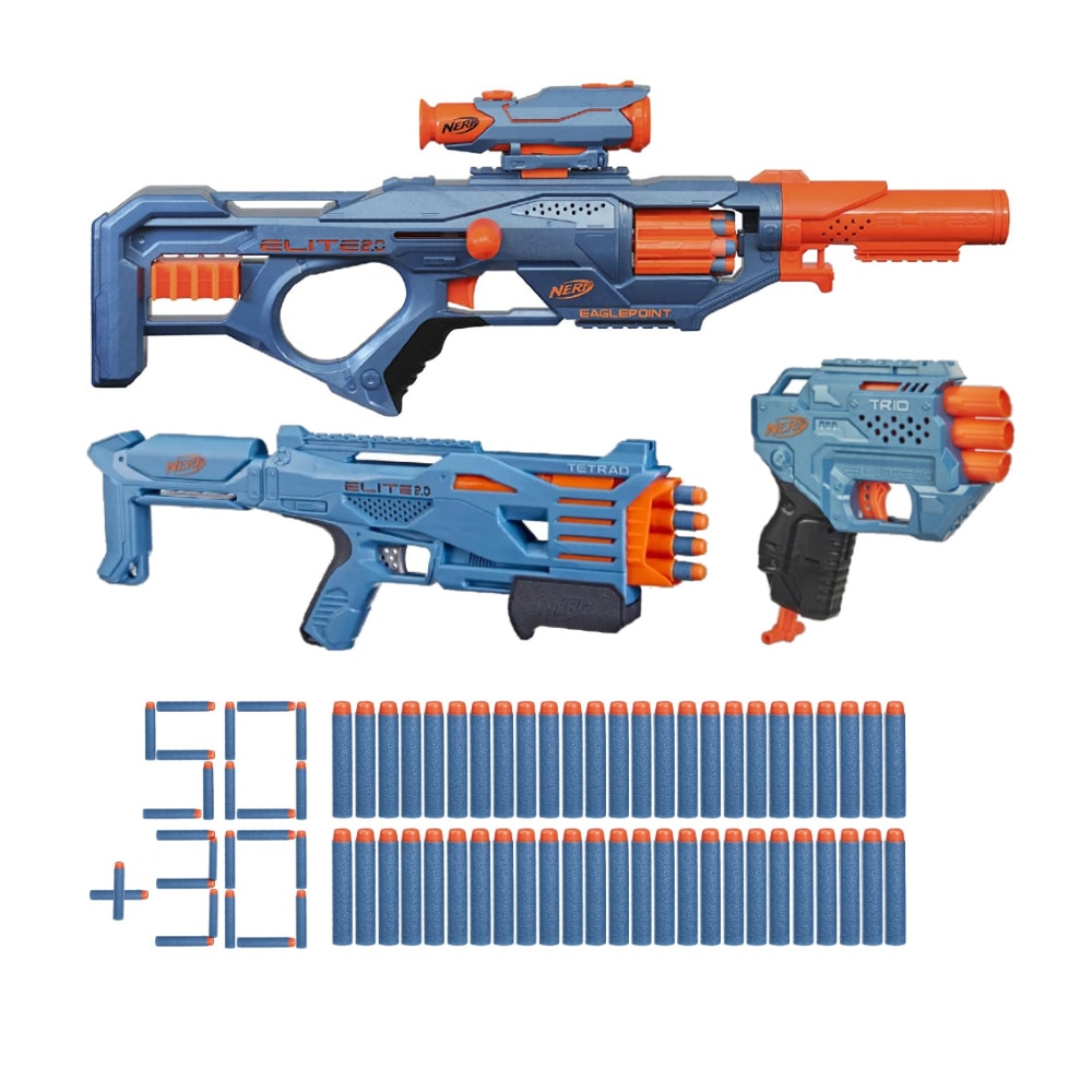 Set 3 Blastere Nerf Elite 2.0 Ultimate Blaster Pack, 80 sageti