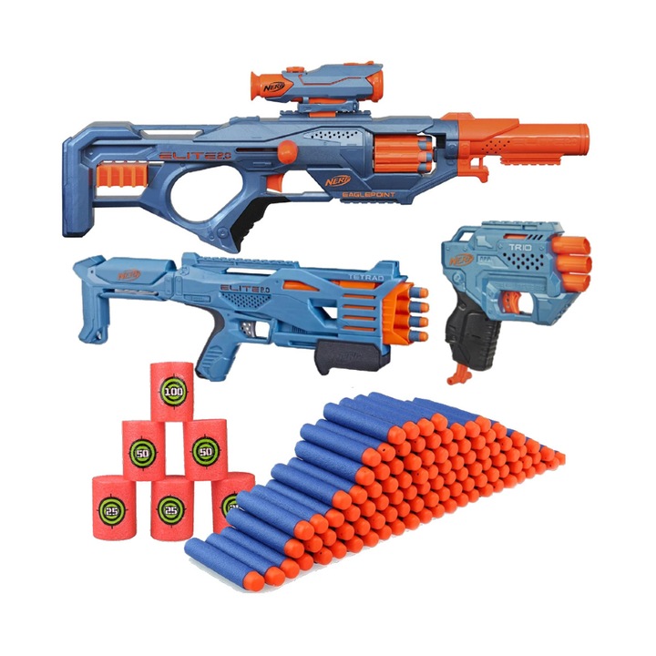 Комплект играчки Nerf Elite 2.0 Ultimate Blaster, 3 бластера, 100 стрелички, 8+ години