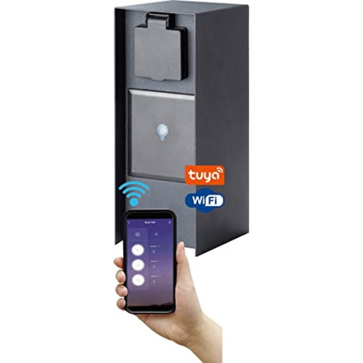 Умен градински контакт Bold Orio за външен монтаж (колона) с 3-полюсен щепсел, антрацит (умна къща, Wi-Fi, Ios и Android, външна колона за захранване IP44, 3680 вата, 23 x 12 x 8,5 см, лесен монтаж)