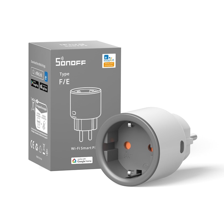 Sonoff S60Tpf Okos Wifi Konnektor, 16A 4000W, Okos Konnektor Energiamérővel, Túlterhelésvédelemmel, Hangvezérléssel, Alexa/Google Home kompatibilis (Wifi 2.4G)