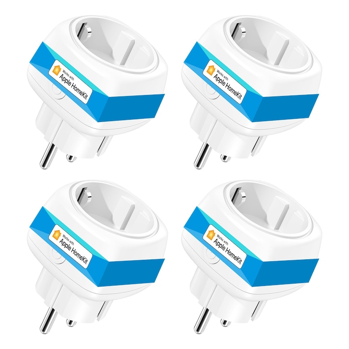 Meross Mini Wifi Smart Socket, пакет от 4, съвместим с Apple Homekit, с гласово управление и дистанционно управление чрез приложение, Smart Wifi Socket с таймер, не е необходим хъб, 10A, бял
