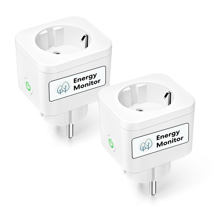 Умен контакт Meross с измервател на консумация, Wi-Fi Bluetooth 16A с гласово и дистанционно управление, таймер, електромер за балконска електроцентрала, работи с Alexa, Google Home, пакет от 2