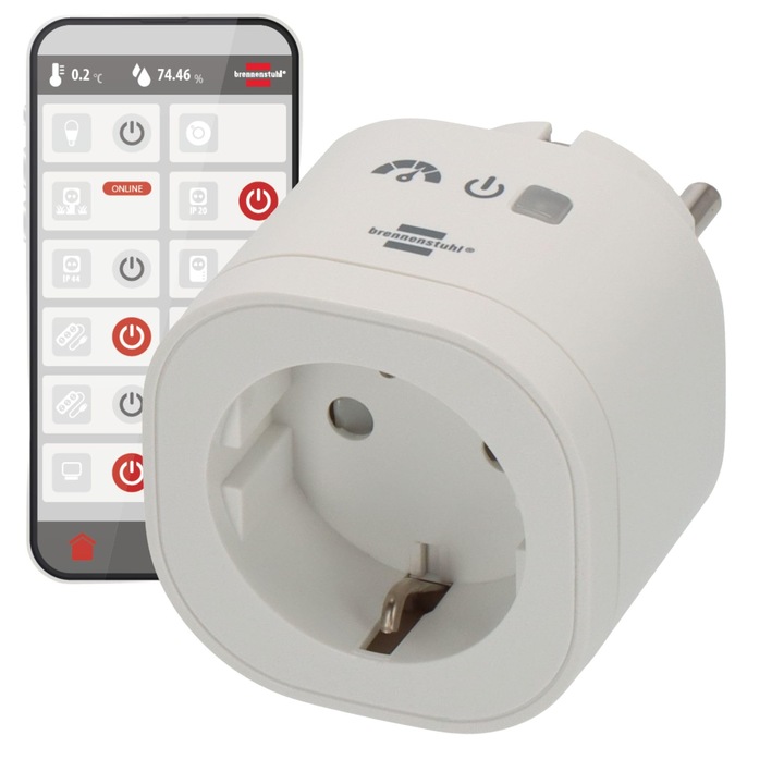 Brennenstuhl Connect Wae 3600 Xs01 Wifi контакт с електромер (2.4 Ghz интелигентен контакт, съвместим с Alexa и Google Assistant, Matter, интелигентен контакт с таймер, безплатно приложение)