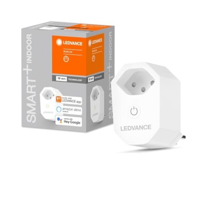 Ledvance Wi-Fi Smart Socket, Wi-Fi контакт с електромер за умен дом, съвместим и контролируем с Google, Alexa или чрез приложение, 2.4 Ghz, версия за Швейцария/CH