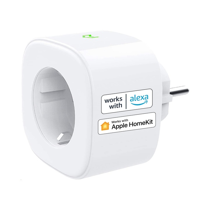 Meross Wifi Smart Socket, Съвместим с Alexa, за Homekit, Google Assistant и Smartthings, Таймер и Дистанционно управление, Бял