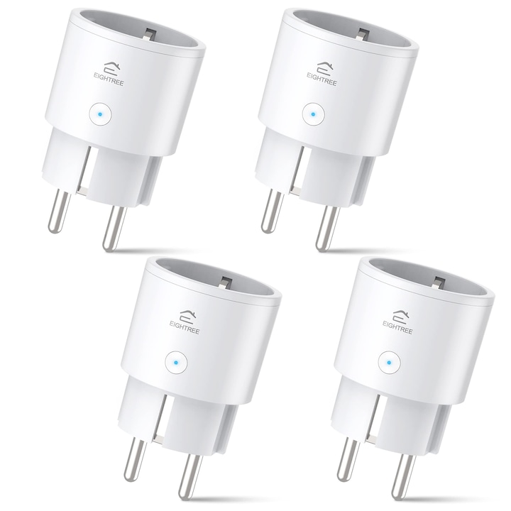 Alexa Plug, пакет от 4, Eightree Wifi Smart Pack с енергомер, гласово управление и таймер, Wifi щепсел за умен дом, работи с Alexa, Google Home, само 2.4 Ghz Wifi