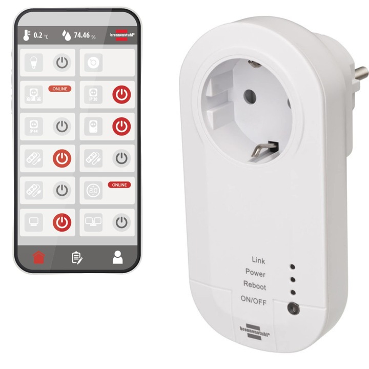 Brennenstuhl Connect Wlan контакт с 433 MHz предавател WA 3600 LRF01 433 (2.4 GHz Wifi контакт, съвместим с Alexa, Google Assistant и безжични продукти Brennenstuhl 433 MHz със самообучение)